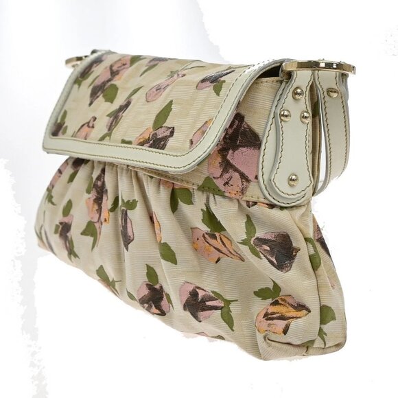 FENDI Logo Zucca Pattern Flower Hand Bag Canvas Leather Beige Pink Italy 88KB429 - Picture 2 of 15